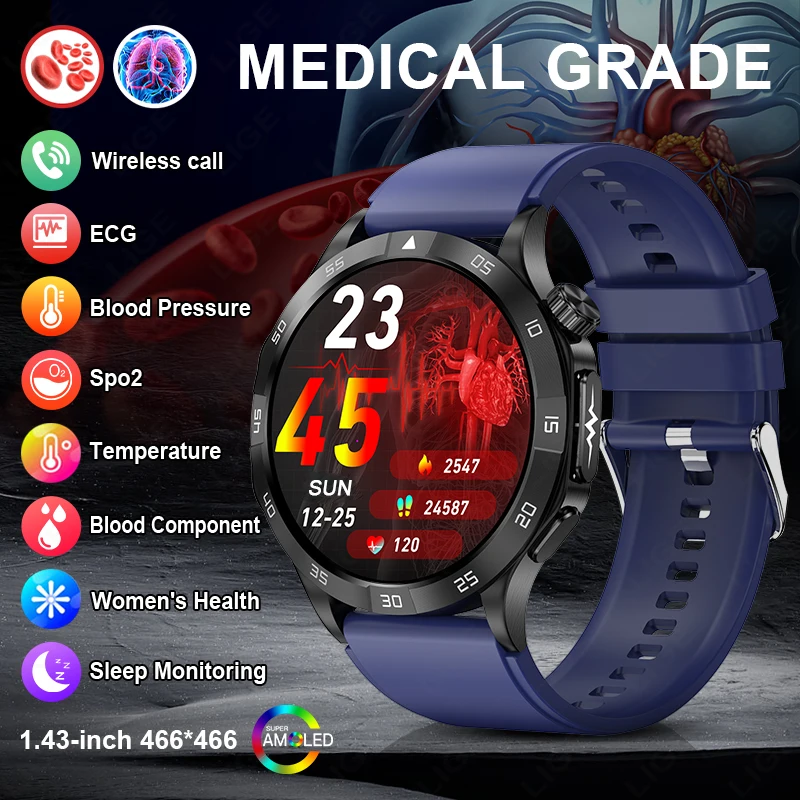 lige-brand-health-thermometer-smart-watch-blood-lipid-uric-acid-monitor-ecg-ppg-smartwatch-ai-medical-grade-bluetooth-call-watch