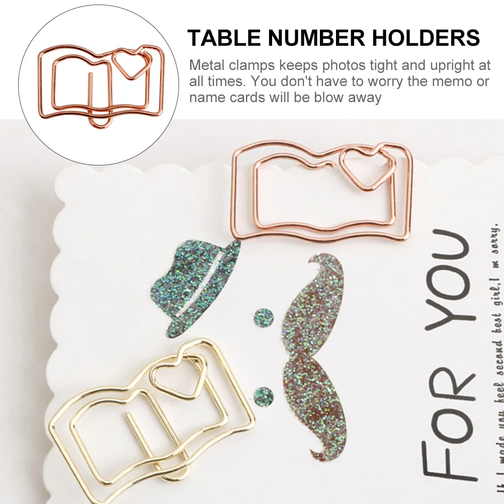 20 Pcs Shaped Paper Clip Memo Clamps Photo Clips Ticket Holder Bookmark File Folders Heart-shaped