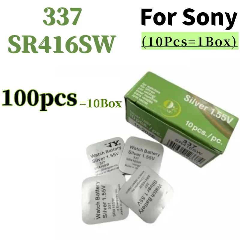 100PCS For SONY 337 SR416SW AG6 LR416 337A Silver Oxide Button Cell Batteries For LED Headphone Watch Batteries Swiss