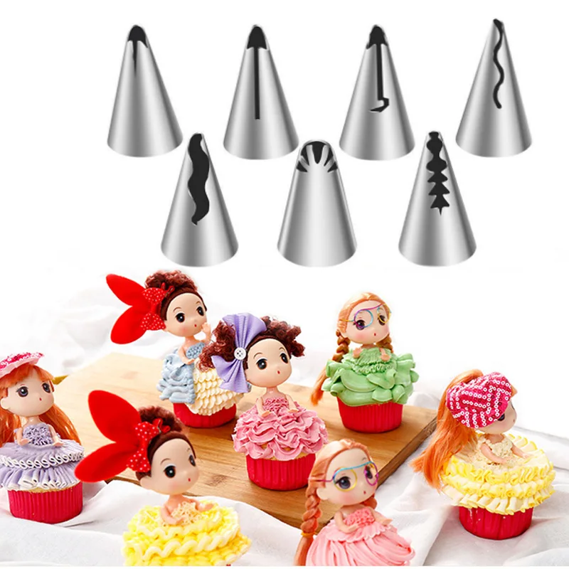 7pcs/set Wedding Russian Nozzles Pastry Puff Skirt Icing Piping Nozzles Pastry Decorating Tips Cake Cupcake Decorator Tool