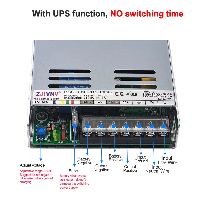 350W UPS Switching Power Supply AC 220V to DC 12V/24V Charging Power Supply 12V 24V PSC-350-12 PSC-350-24