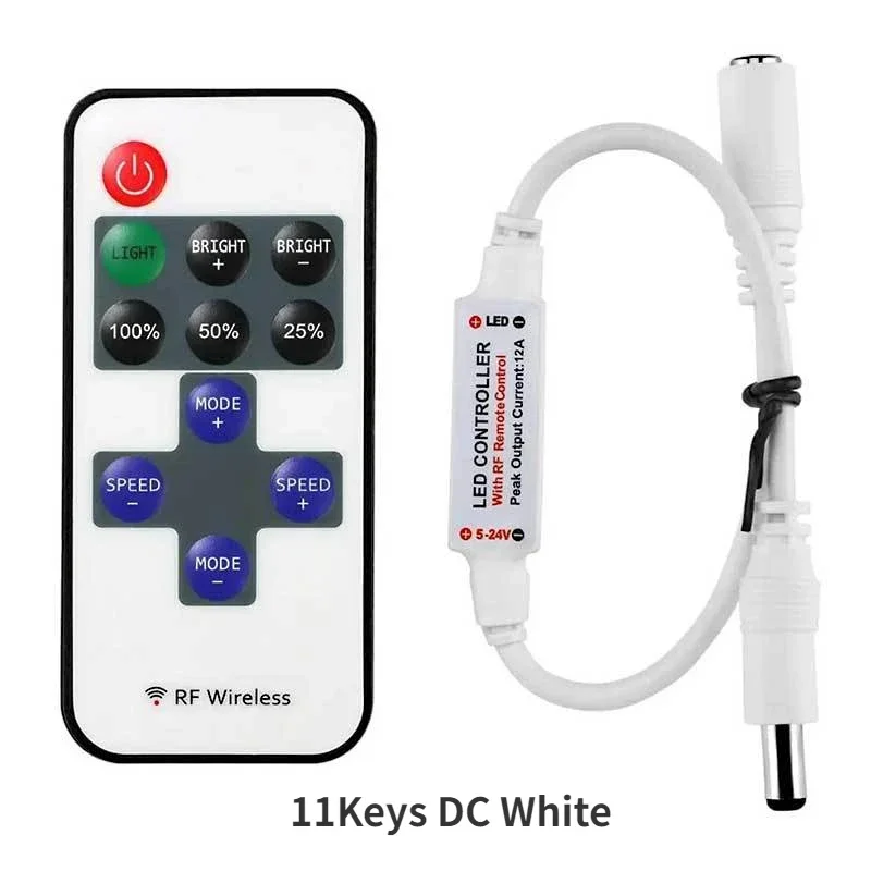 Dois Fios RF Controle Remoto, Mini Dimmer, 9 Chaves, 11 Chaves, Fita LED, Tubo de Neon Cor Única, COB 2835, 5050, 5730, DC 5-24V