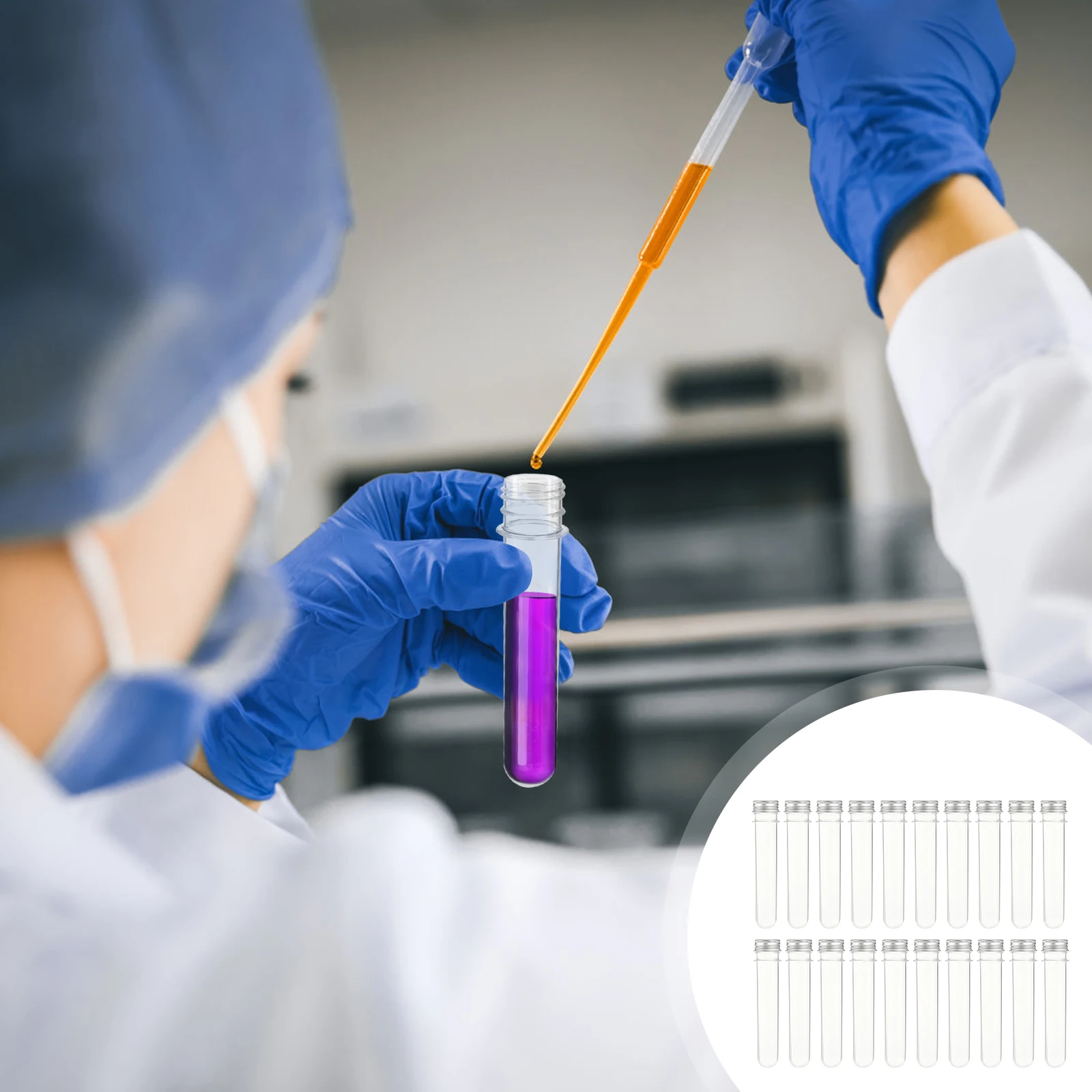 

20Pcs Plastic Test Tubes Screw Caps Durable Lightweight Clear Bottle Sample Storage Laboratory Plastic Test Tubes