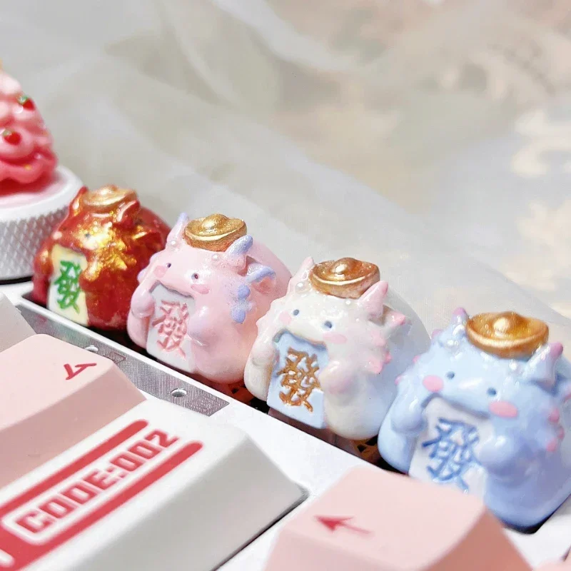 Cute Lucky Dragon Resin Original Keycap Handmade Customized for Cross-shaft Keycaps Gaming Mechanical Keyboard Accessories Gifts