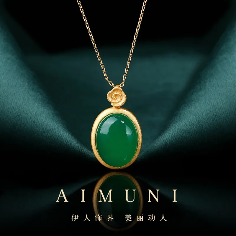 จี้ห้อยคอฝังพลอยสีทองสไตล์วินเทจสำหรับผู้หญิงเหมาะสำหรับเป็นของขวัญวันหยุดตามเทศกาล