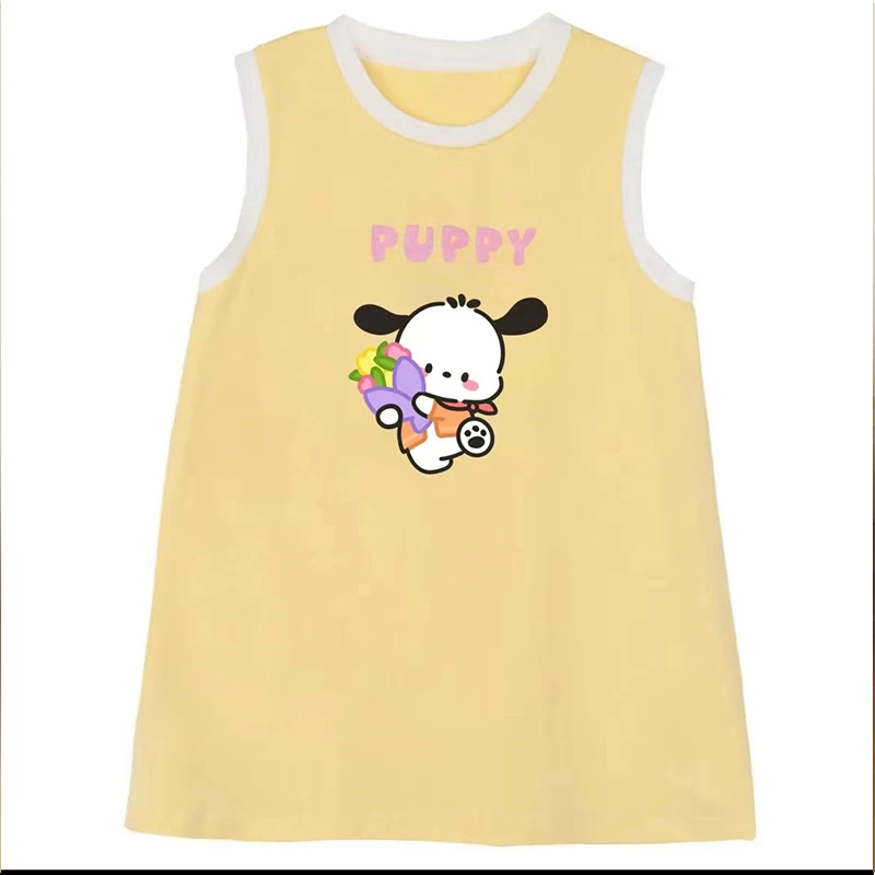 

2024 Summer Children Vest Dress Kawaii Kuromi My Melody Sanrioed Anime Pochacco Girls Printed Babys Casual Clothes Gift for Kids