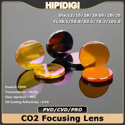 HIPIDIGI CO2 Focus Lens USA ZnSe CVD/PVD/PRO Dia.18 19.05 20mm FL38.1 50.8 63.5 for Laser Engraving Cutting Machine Consumables