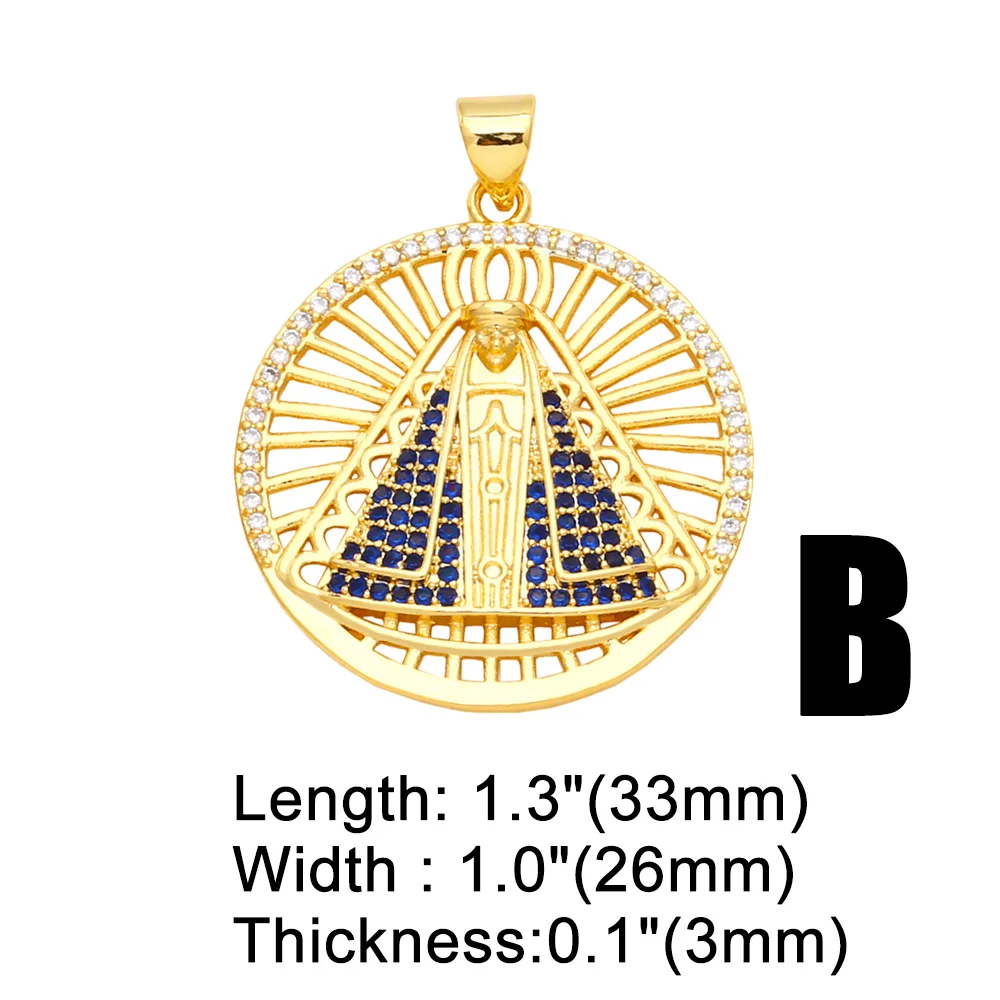 OCESRIO Big Virgin Mary Necklace Pendant Copper Gold Plated CZ Round Medal Jewelry Making Supplies Santa María pdta940