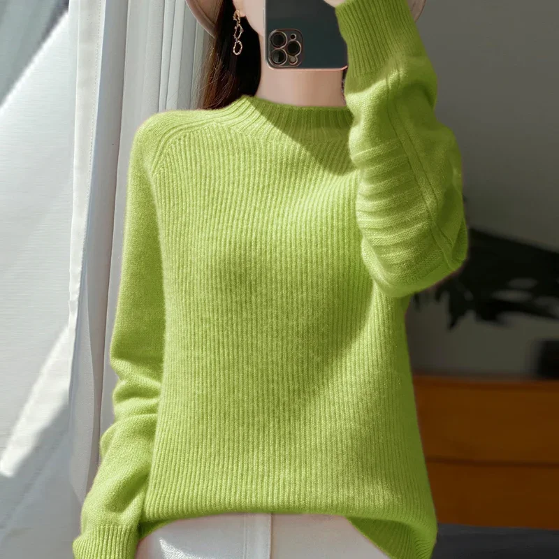 

Новинка 2024, осенне-зимний новый женский пуловер, высококачественный повседневный свободный мягкий вязаный кашемировый свитер с полуводолазкой