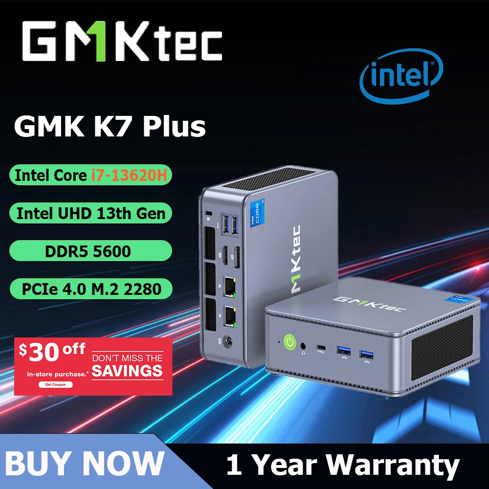 Игровой мини-ПК GMKtec K7 Plus, 10 ядер, 16 потоков, 16/32 ГБ DDR5, 512 ГБ/1 ТБ SSD