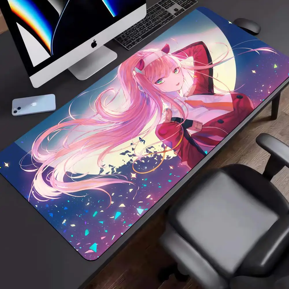 Alfombrilla de ratón negra de Anime para Gamer, alfombrillas de ratón para computadora portátil, borde de bloqueo para CS GO XXL Zero Two, alfombra grande, teclado, accesorios para juegos, PC