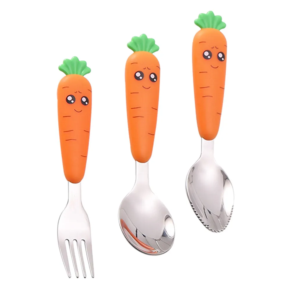 

1 Set Stainless Steel Baby Tableware Set Lightweight Ergonomic Cartoon Infant Scraping Spoon Fork Kids Cutlery Toddler Feeding