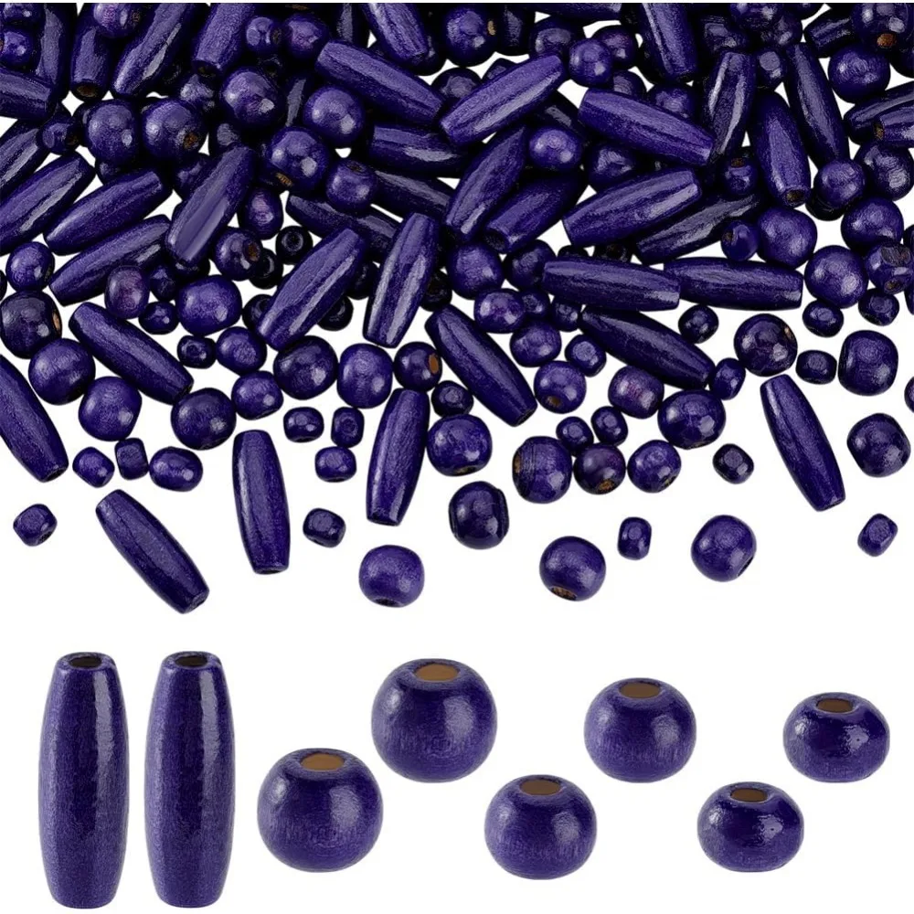 

480pcs 4 Styles Dyed Wood Beads Purple Wooden Bead Spacer Beads for Clothing Bracelets Necklaces Purses Macrame