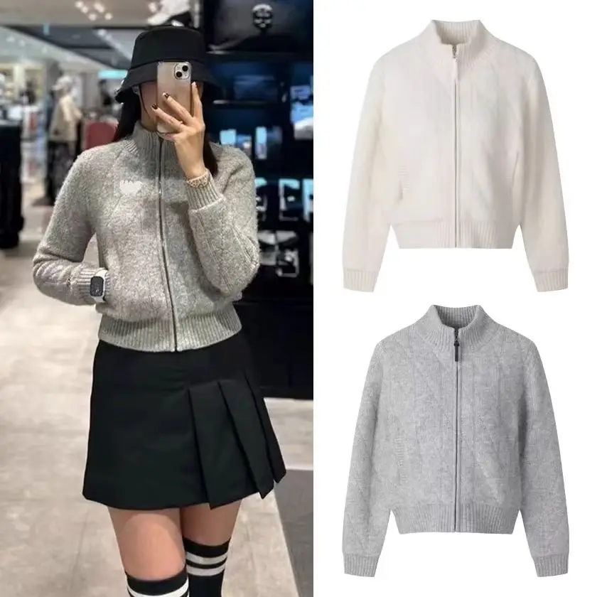 New Golf Clothing Women's Autumn/winter Warm Windproof Slim Zipper Knitted Shirt Long Sleeve Golf Jacket