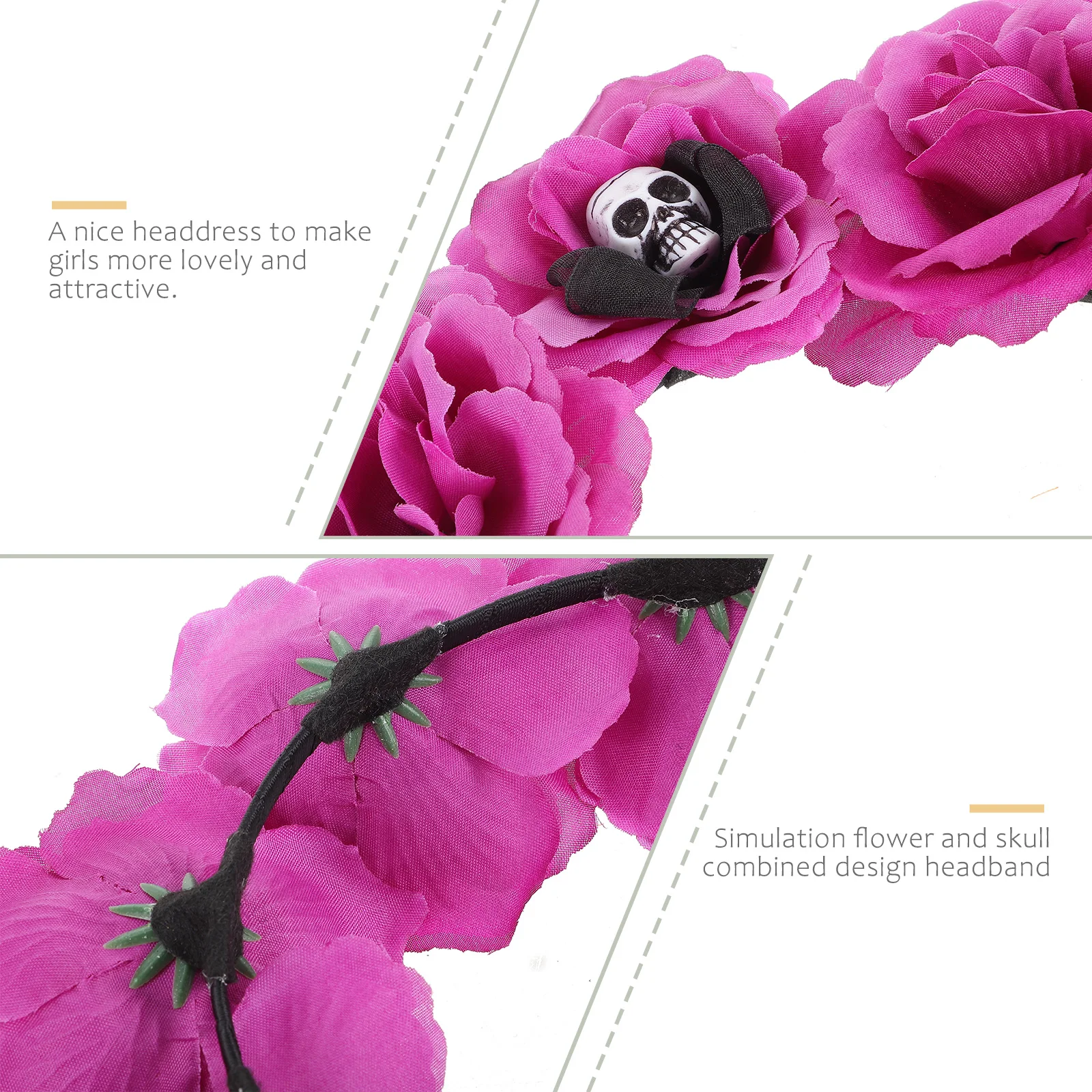 

6pcs Skull Flower Headb Halloween Hair Hoop Headdress Girls Lightweight Comfortable Party Costume Accessories