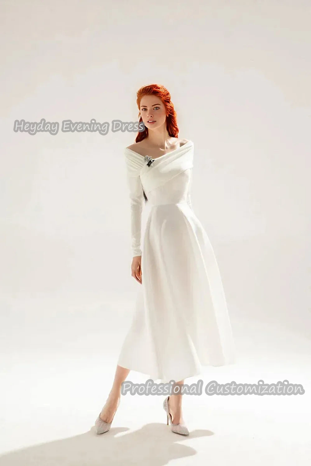 Heyday Off-the-shoulder Saudi Arabia Long Sleeves A-Line Prom Gown Satin Knee Length Sexy Elegant luxury Dress For Women 2024