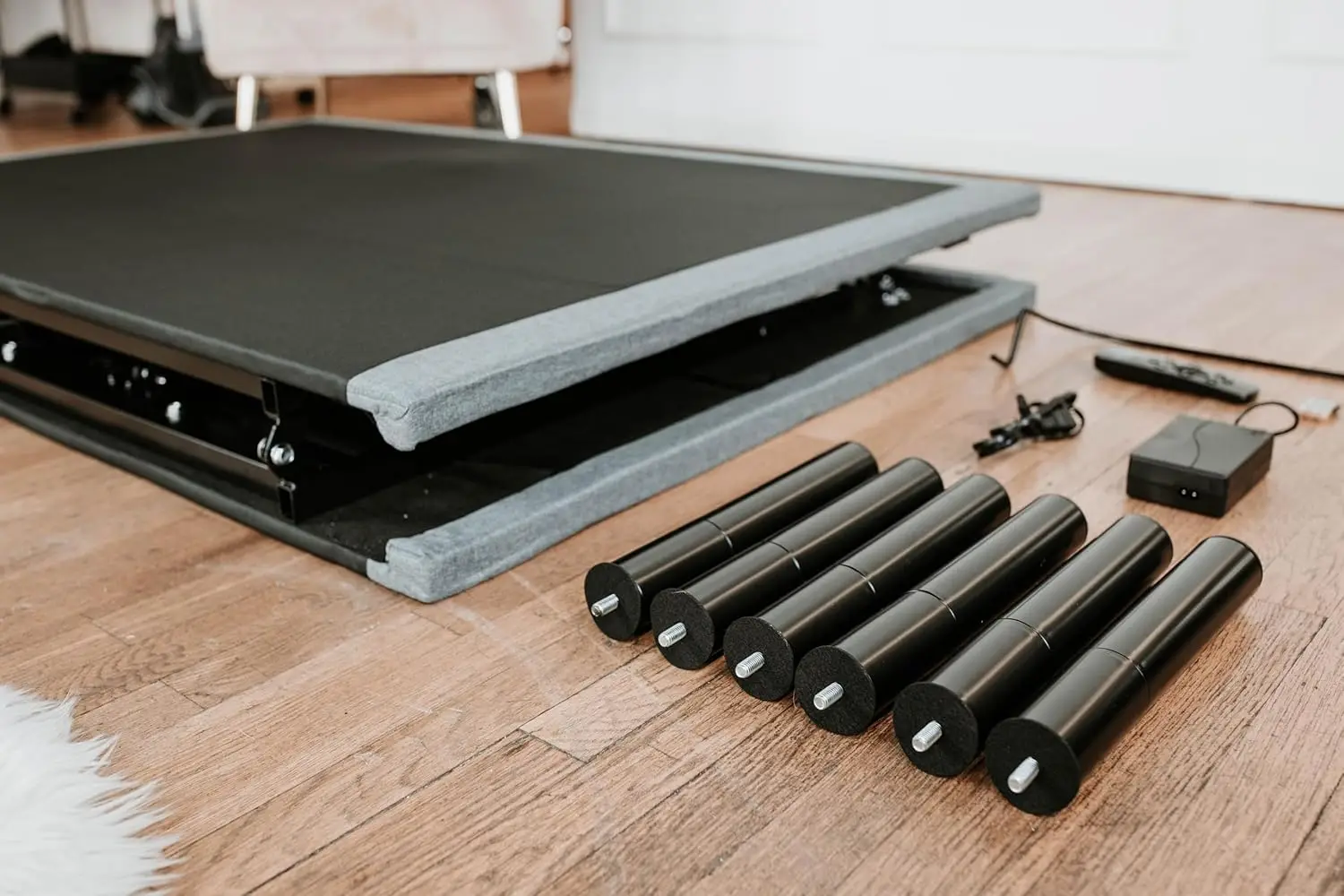 Adjustable Bed Base With Flex Head Functionality, Head And Foot Position Adjustments, Black And Grey