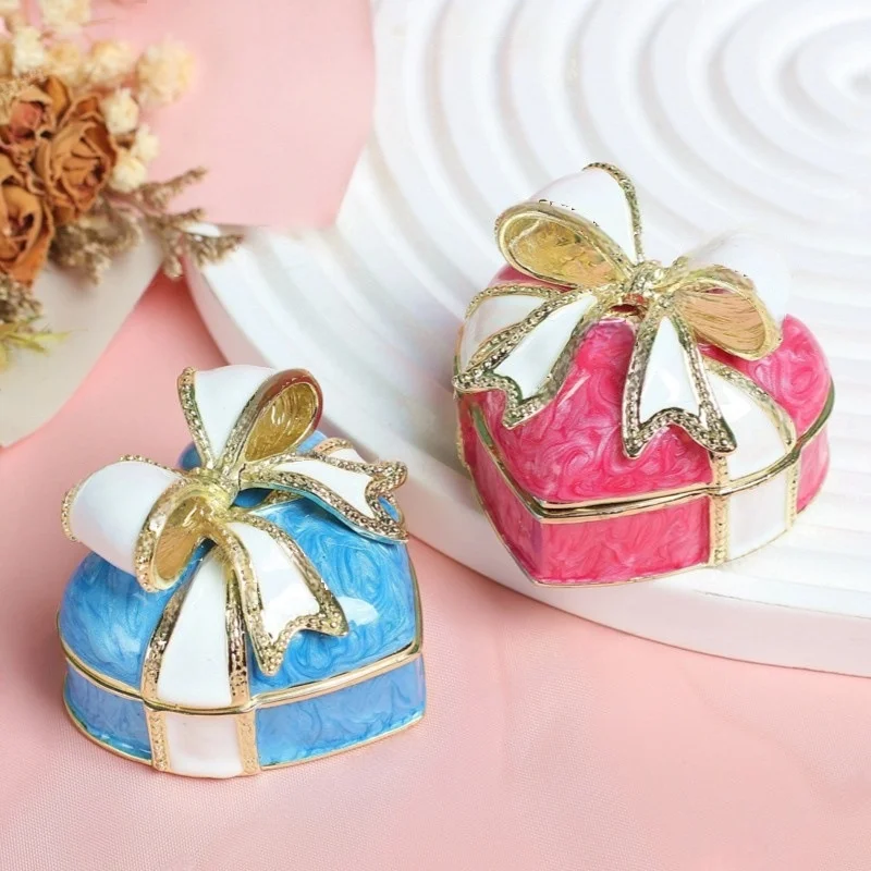 

Small ornament enamel heavy industry jewelry box bow princess style home decoration box storage jewelry box ring ornament box