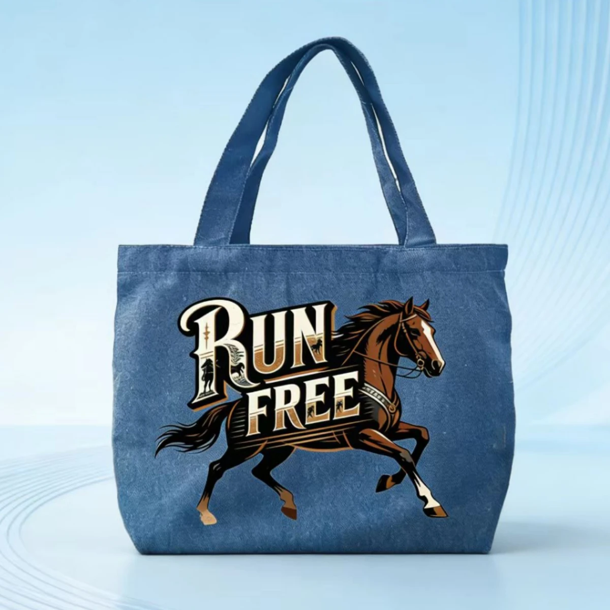1Pc denim canvas single-shoulder bag, fashionable large-capacity commuter tote bag, Wild horse element denim shopping bag