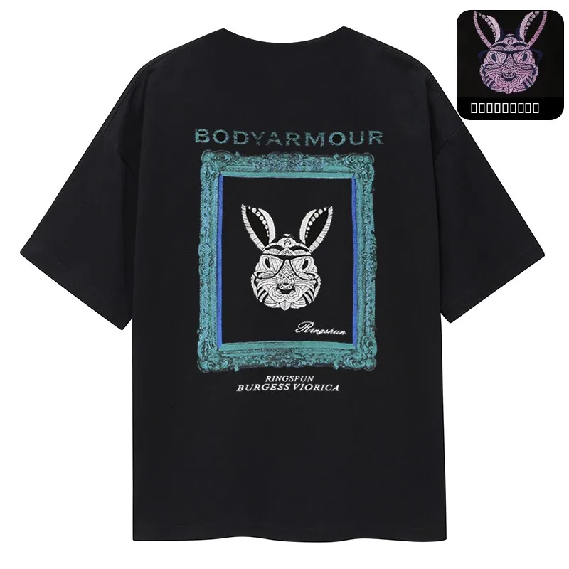 

Мужская футболка с круглым вырезом и вышивкой в виде кролика, летняя модная брендовая футболка с лоскутным дизайном, короткий рукав, защита от солнца UPF30+