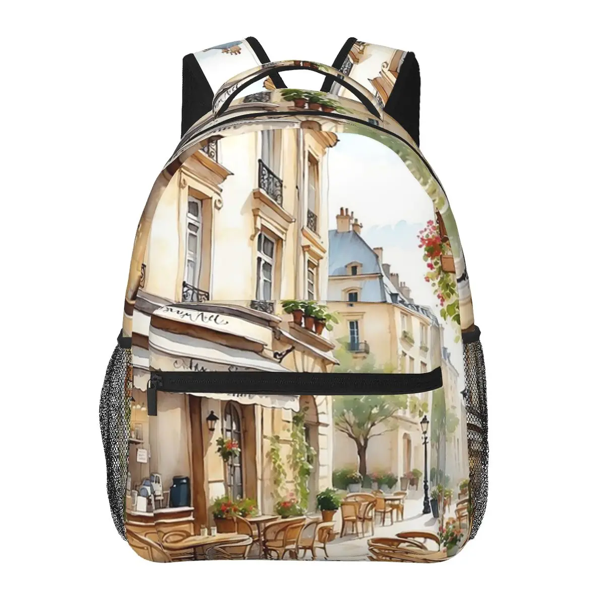 

Parisian Cafe Backpack Daypack Large Capacity Kids BookBag School Bag Shoulder Bags for Men Women