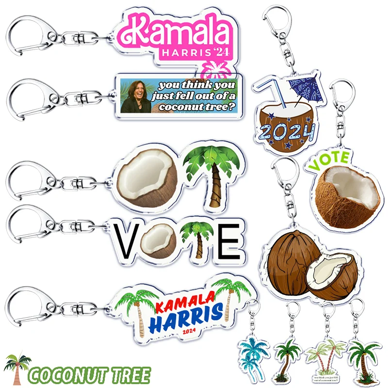 LLavero de árbol de coco para bolsa de accesorios, colgante de Kamala Harris, llavero de playa para niños, joyería, regalos para seguidores