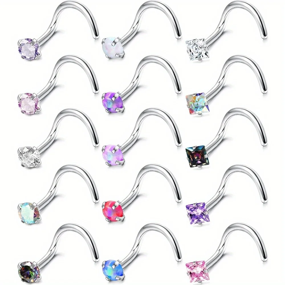 

BESTEEL 1Pcs Stainless Steel 18G Premium Surgical Nose Rings Studs with CZ Opal Hypoallergenic Nose Piercing Jewelry for Women