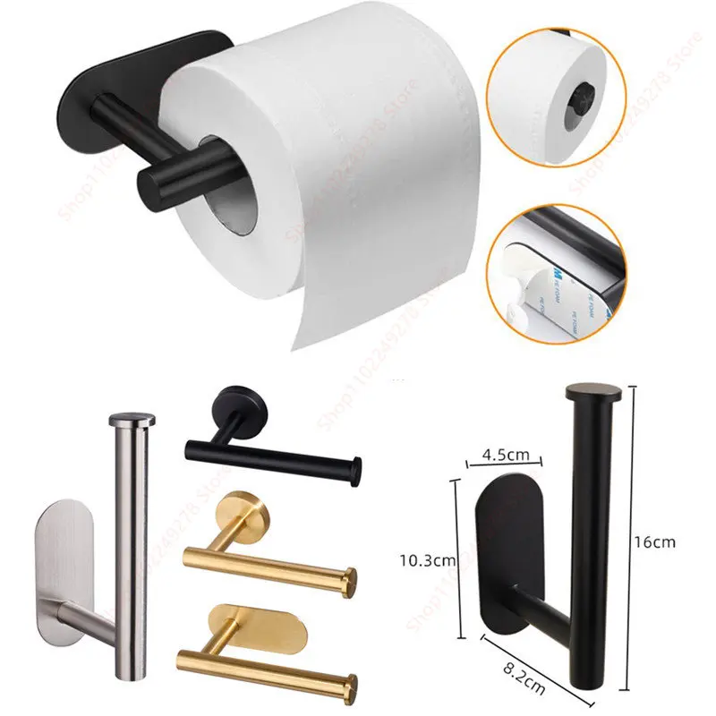

Self adhesive toilet roll paper holder No Drill Towel Rack Stainless Steel wall Mount stand organizer Kitchen Bath Accessories