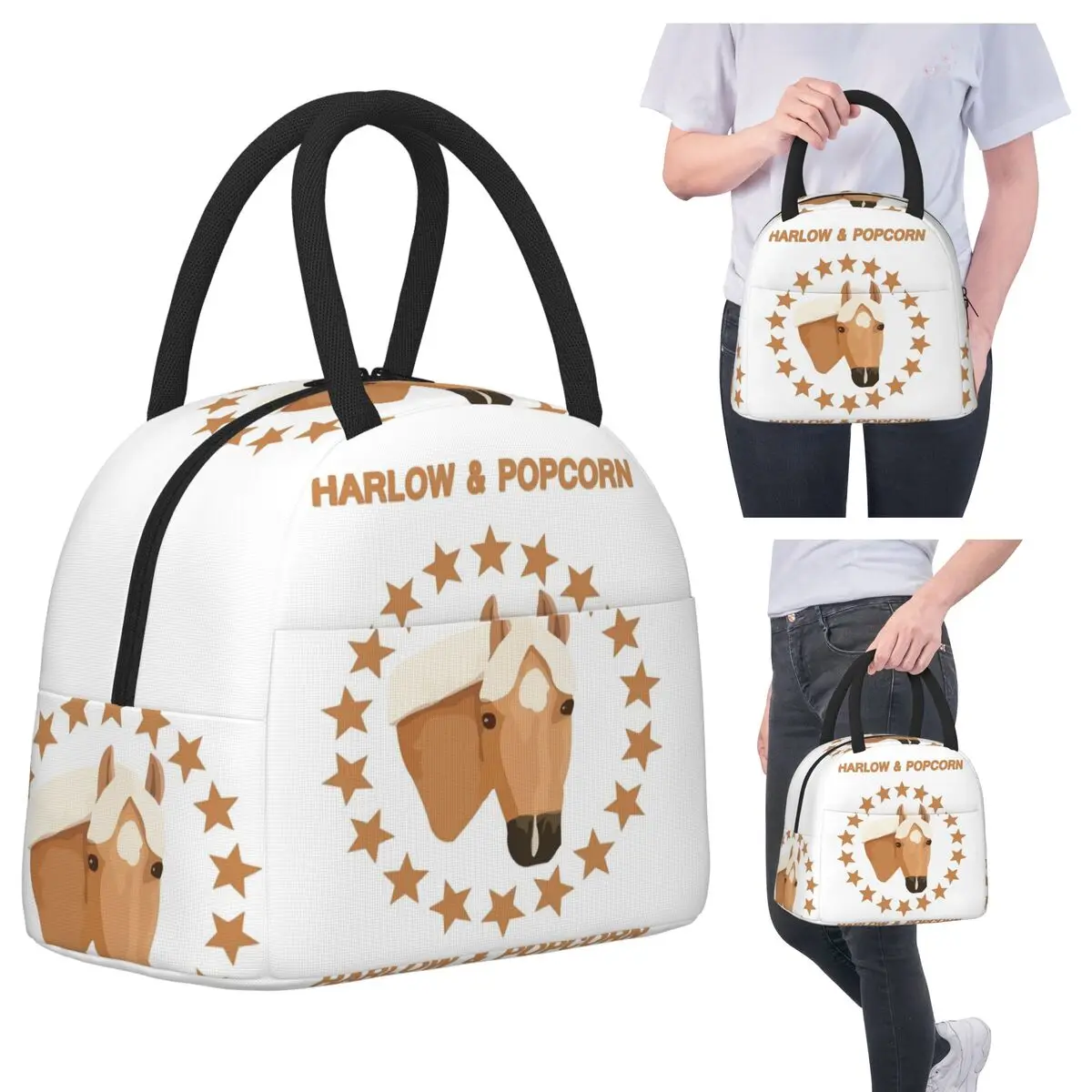 Harlow And Popcorn Merch Popcorn The Pony Bolsa de almuerzo aislada para mujeres Enfriador de oficina Caja térmica para alimentos Tote Fiambreras portátiles