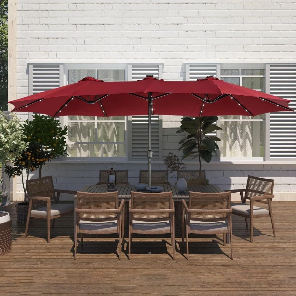 Patio Umbrella with Base Double-Sided Extra Large Outdoor Umbrella Market Rectangular Twin Umbrella, for Garden Deck Lawn