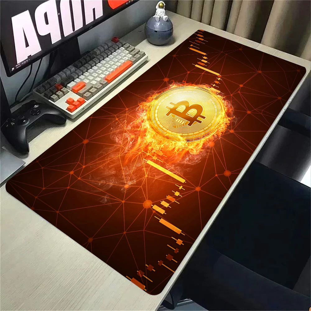 bitcoin Mouse Pad Gaming Large Mousepad Anti-slip Rubber mouse mat Computer Gamer Desk Mat Stitched Edge Black gamer Mousepad