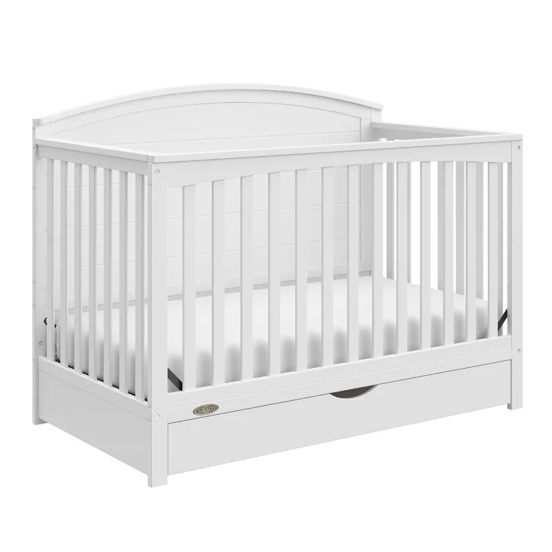 5-in-1 Convertible Crib with Drawer (White) - GREENGUARD Gold Certified, Full-Size Storage Drawer, Converts to Toddler Bed and