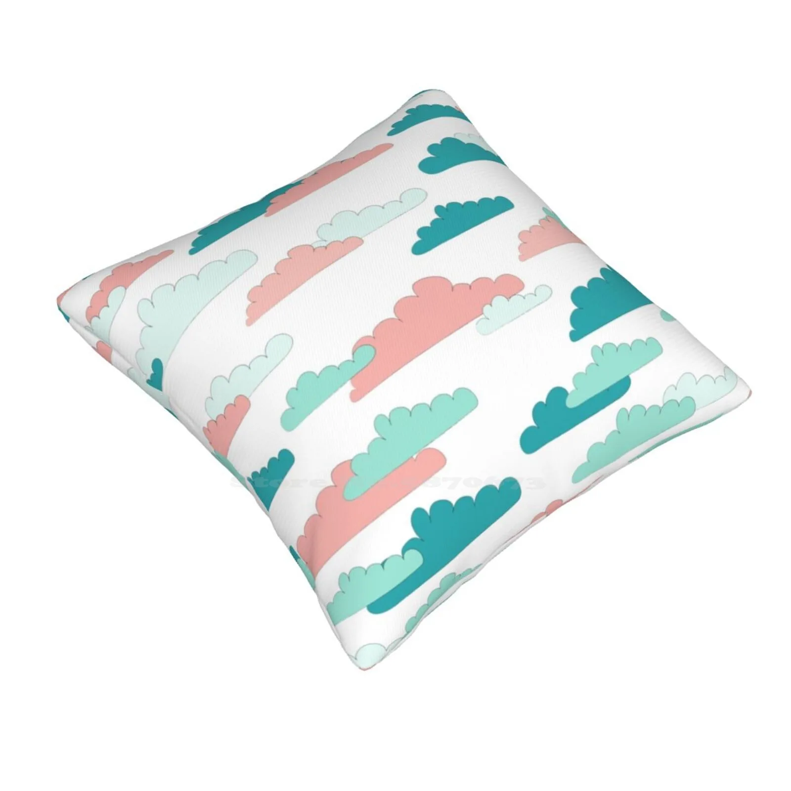 Cloudy Sky Bedroom Office Hug Pillowcase Teal Rose Salmon Sky Look Up Weather Pattern Cloud Pattern Nature Pattern Shapes Puffy