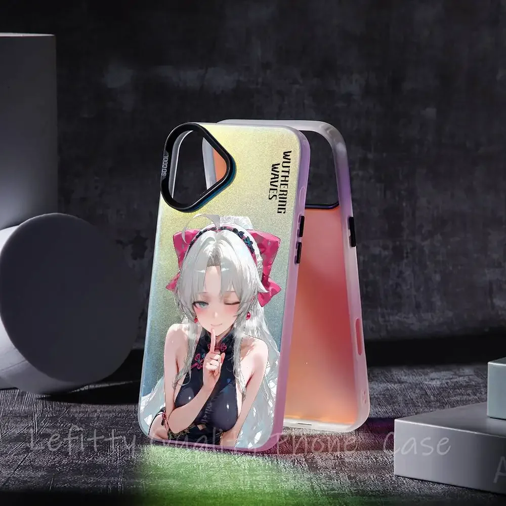 Casing HP Carlotta Cute Wuthering Waves untuk iPhone 16 15 14 13 12 11 Pro Max Matte Aurora Multicolor Laser Gradient Funda