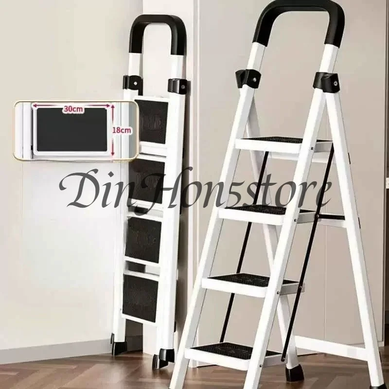 Three-step folding ladder, extremely sturdy steel frame, wide non-slip pedal, convenient handle, suitable for home and kitchen