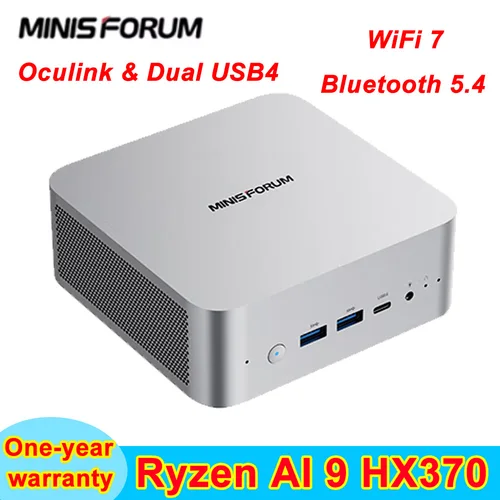 MINISFORUM AI X1 AMD Ryzen 9 HX 370 Copiloto de huellas dactilares PC 128GB 4TB WiFi7 BT5.4 135W escritorio Oficina Gaming OCulink AI ordenador