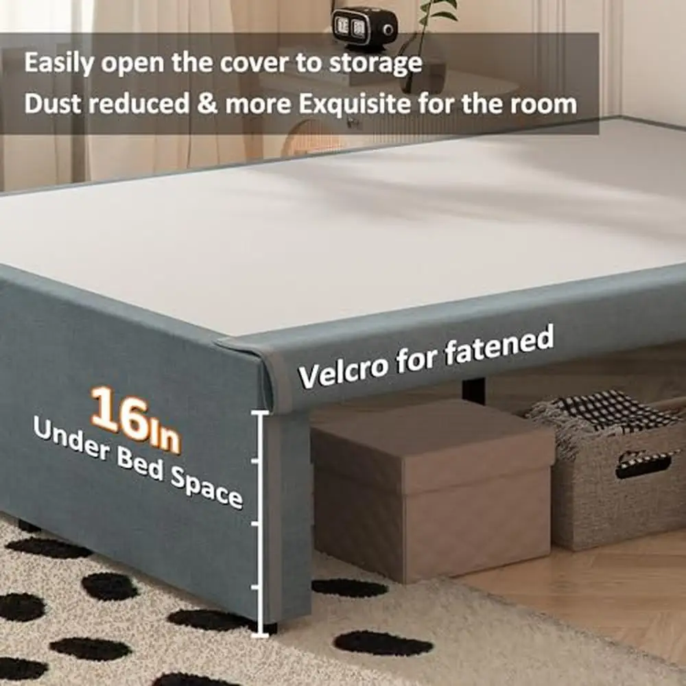 Full Size Metal Bed Frame with Bed Skirt No Box Spring Needed Under Bed Storage Easy Assembly 74.6"L x 53.6"W x 18"H Supports