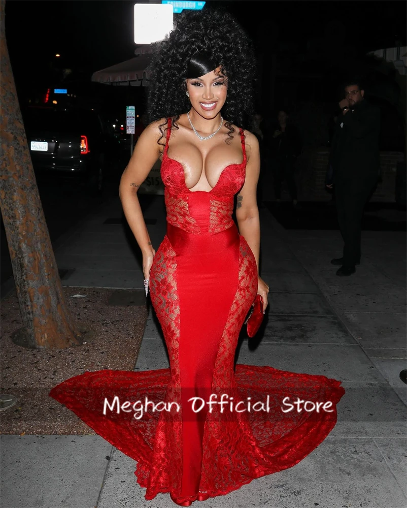 Red Sweetheart Long Prom Dresses Black Girls Lace Up Back Appliques Birthday Party Gowns Mermaid Evening Gown Customized