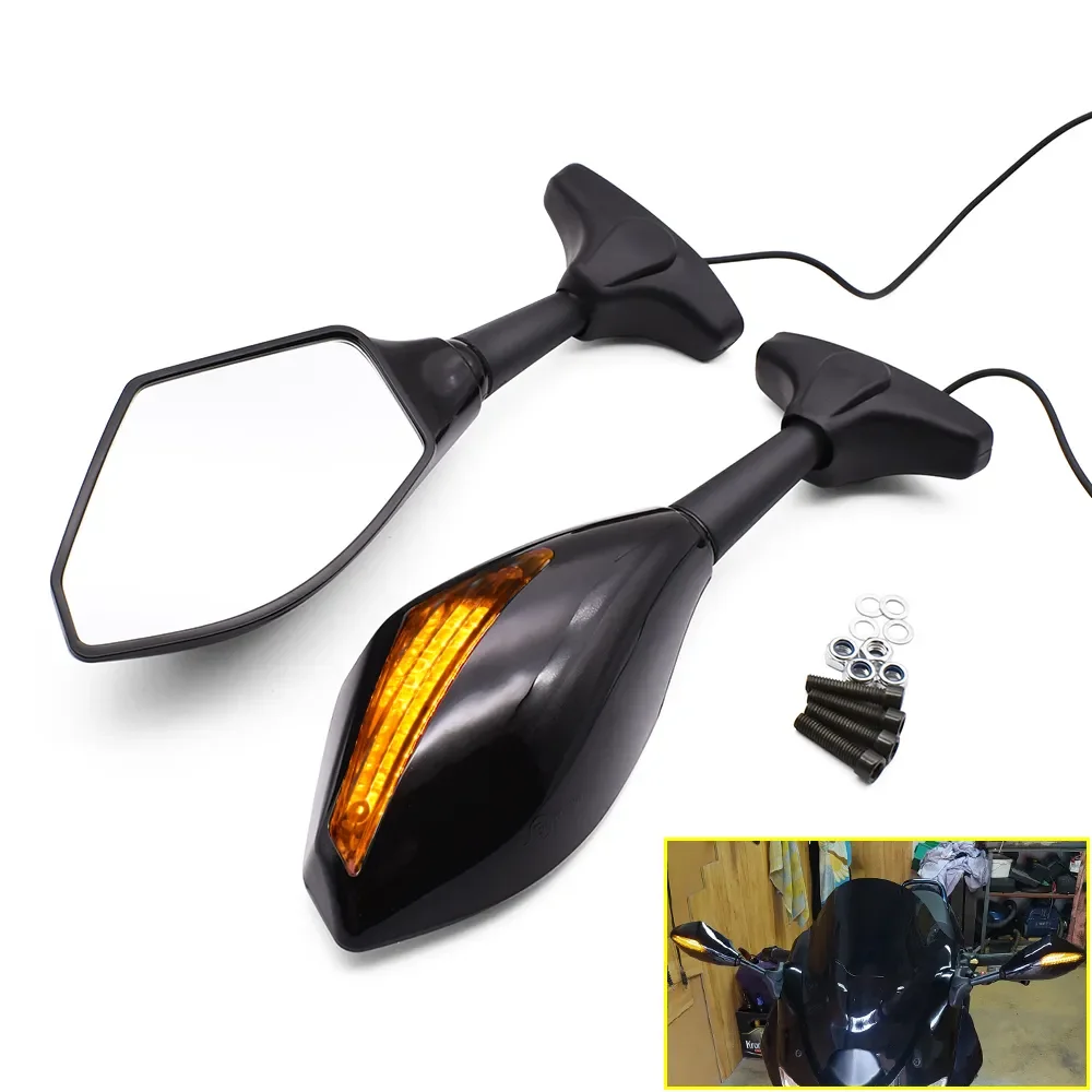 Pai  Motorcycle Mirror Carbon Fiber LED Turn Signal Rearview Mirrors For Suzuki GSXR GSX-R 600 750 1000 K1 K2 K3 K4 K5 K6 K7 K8