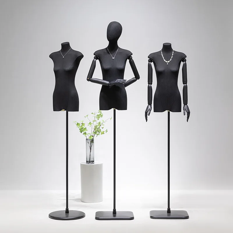 Black Female Mannequin Display Stand, Full Body Wide Shoulder Half Body Mannequin for Clothing Shop Window