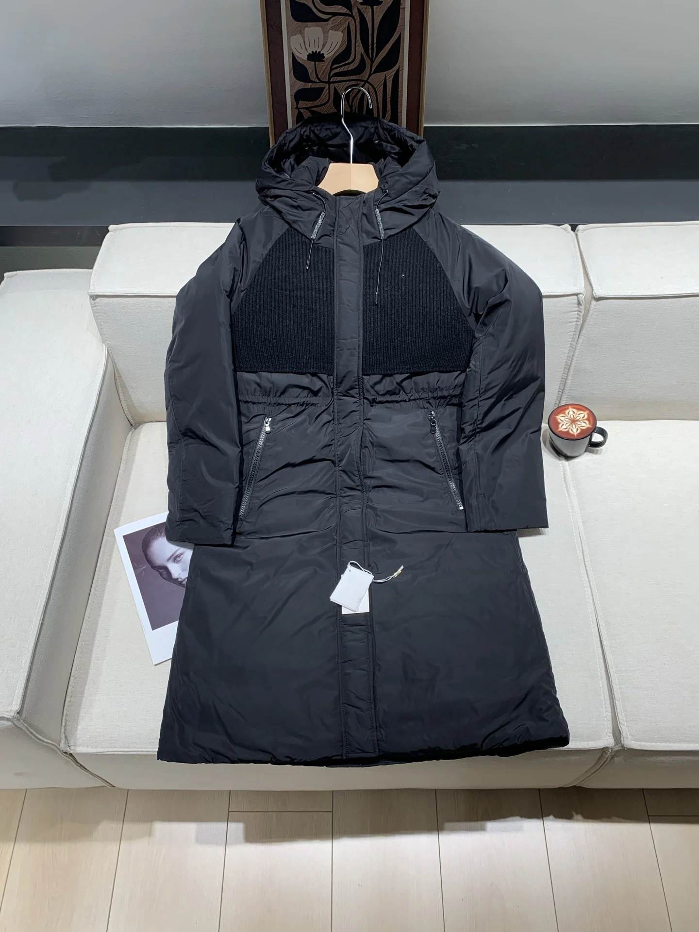 سترة خريف/شتاء متوسطة الطول، بسيطة وأنيقة، بطة بيضاء أسفل، مقنعين، خصر نحيف، ملابس خارجية دافئة للنساء #5