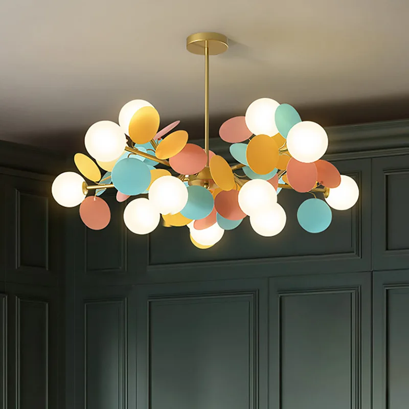 Nordic Colored Branch Pendant Lights Magic Bean Glass Designer Minimalist Light Luxury Dining Room Bedroom Parlor LED Chandelier