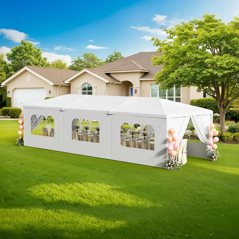 

10x30 Outdoor Canopy Tent with 8 Removable Sidewalls, Heavy Duty Party Tents Waterproof Patio Gazebo for Parties Wedding Events