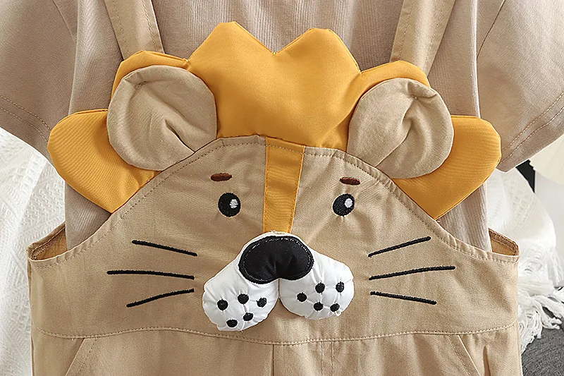 Children Summer Kids Boys 2PCS Clothes Set Cotton Cartoon Lion Tops T-shirt Suspender Pants Suit Toddler Baby Boys Outfits