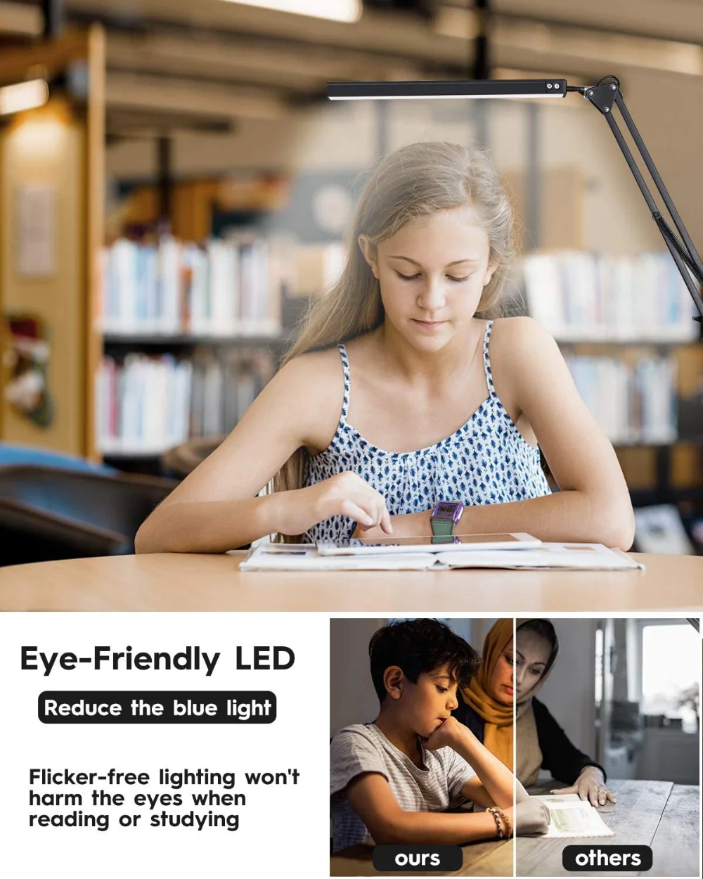 LED Desk Lamp with Clamp 10W Swing Arm Desk Lamp Eye-Caring Dimmable Desk Light with 10 Brightness Level, 3 Lighting Modes