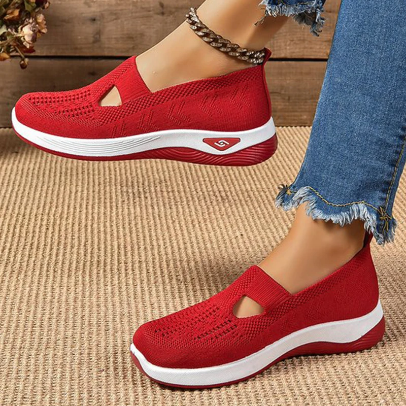 Women Sneakers Mixed Stretch Knitt Shoes Outdoor Mesh Breathable Platform Female Loafers Summer Lightweight Wear-resistant Flats