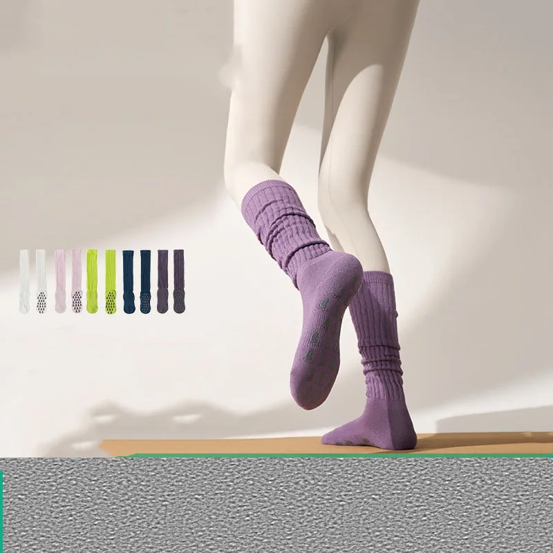 Women's Socks Long Tube Cotton Purple Yoga Socks Anti Slip Pilates Socks Calf Stacking Socks Thickened Sports Glue Simple Trendy