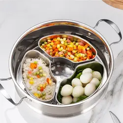Stainless Steel Steaming Plate Fan Shaped Divided Steaming Plate Grid Household Food Steaming Bowl Tray Kitchen Accessories
