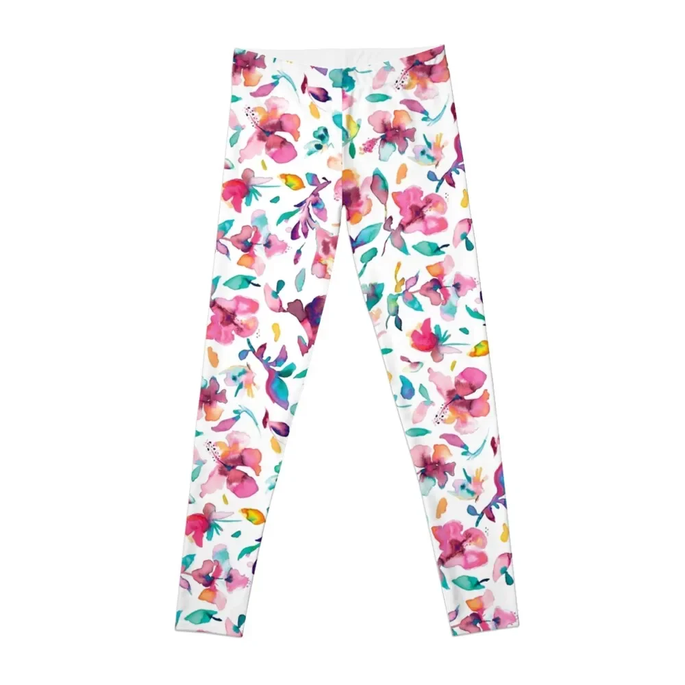 Tropical watercolor flowers - Pink hibiscus pattern Leggings Legging sexy woman legging gym Womens Leggings