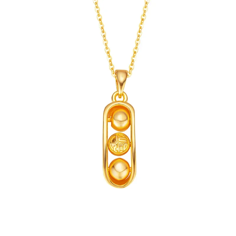 Fashion Luxury Rotable Fuzi Pea Pendant Gold 14K Necklace Thick Yellow Gold Chain Necklace for Women Jewelry Gifts